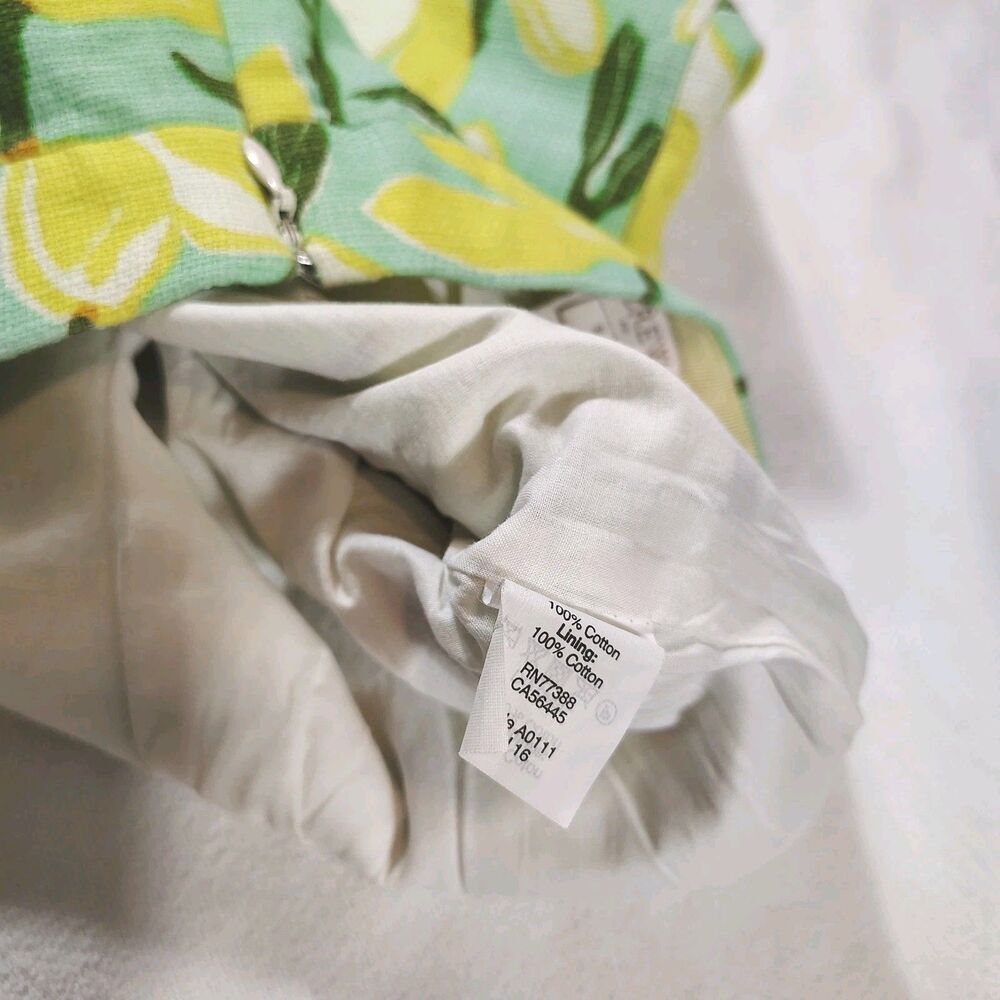 JCrew Floral Skirt Womens 8 Yellow Green Daffodil Magnolia Print Textured Pocket - Picture 8 of 9